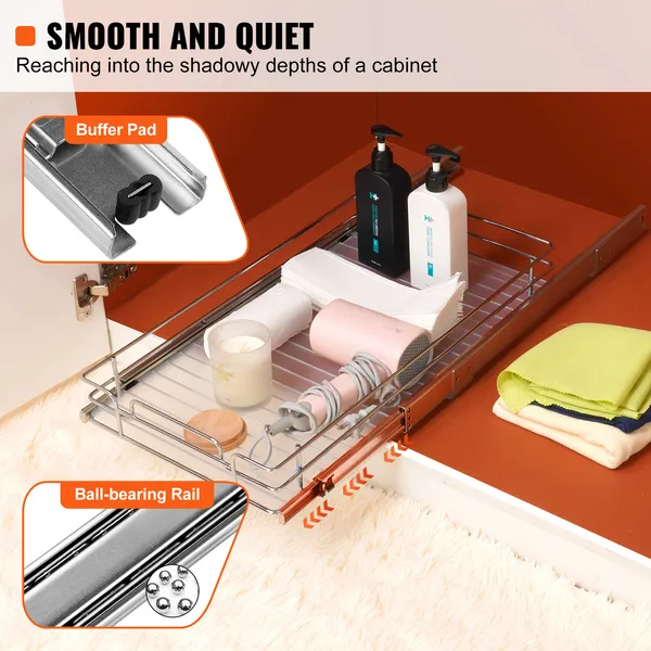 12.5Wx16.5Dx3.5H Pull Out Cabinet Organizer, Heavy Duty Slide Out Pantry Shelves, Steel Roll Out Drawers, Sliding Drawer Storage for Home Under Sink, 14Wx17.5Dx7H Install Size for Cabinet - Image 3