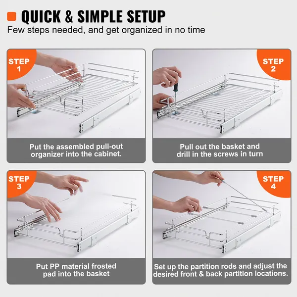 12.5Wx16.5Dx3.5H Pull Out Cabinet Organizer, Heavy Duty Slide Out Pantry Shelves, Steel Roll Out Drawers, Sliding Drawer Storage for Home Under Sink, 14Wx17.5Dx7H Install Size for Cabinet - Image 4