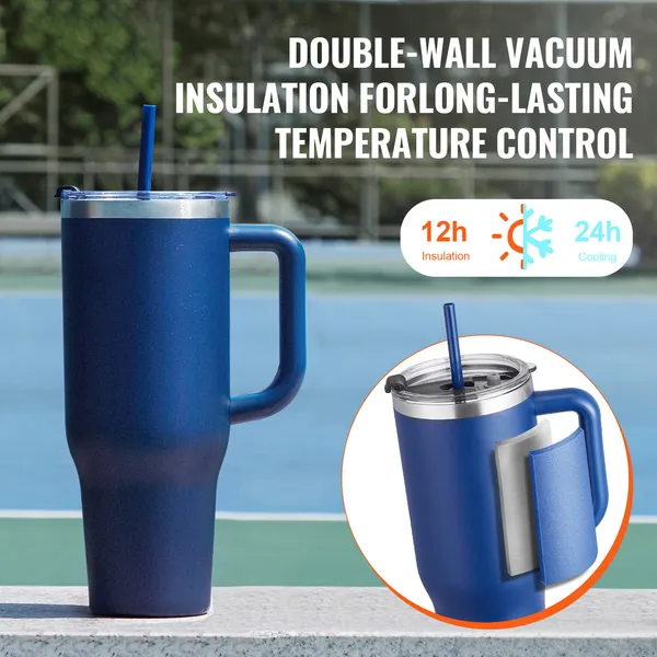 40 oz Insulated Water Bottle, Stainless Steel Sports Coffee Cup with Lid, Handheld Travel Coffee Mug Double Walled, Camping Hydration Flask Leakproof, for Indoor/Outdoor School, Work, Blue - Image 3