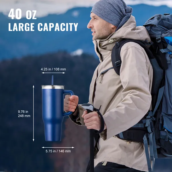 40 oz Insulated Water Bottle, Stainless Steel Sports Coffee Cup with Lid, Handheld Travel Coffee Mug Double Walled, Camping Hydration Flask Leakproof, for Indoor/Outdoor School, Work, Blue - Image 5