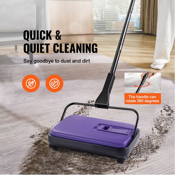 Carpet Sweeper Manual, Floor Sweeper with 300 ml Dustbin Capacity Easy to Empty, 6.7 inch Cleaning Width for Home Office Carpets Pet Hair Dust, Purple - Image 5