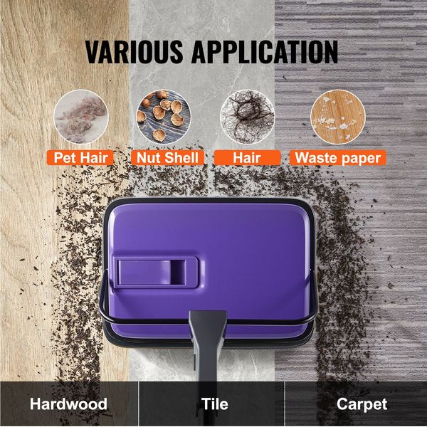Carpet Sweeper Manual, Floor Sweeper with 300 ml Dustbin Capacity Easy to Empty, 6.7 inch Cleaning Width for Home Office Carpets Pet Hair Dust, Purple - Image 8