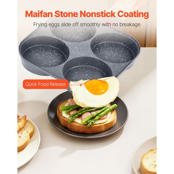 Egg Pan, 4-Cup Nonstick Egg Frying Pan, Aluminum Breakfast Omelette Skillet for Pancakes, Hamburgers, Sandwiches, with Lid, Oil Brush, Scraper, Compatible with Gas Stove & Induction Cookware - Image 4