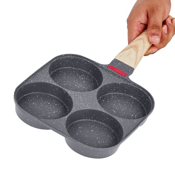 Egg Pan, 4-Cup Nonstick Egg Frying Pan, Aluminum Breakfast Omelette Skillet for Pancakes, Hamburgers, Sandwiches, with Lid, Oil Brush, Scraper, Compatible with Gas Stove & Induction Cookware - Image 6