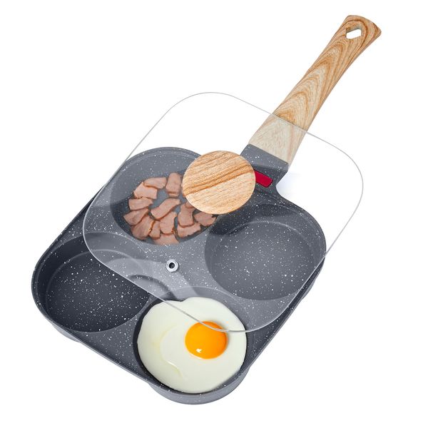 Egg Pan, 4-Cup Nonstick Egg Frying Pan, Aluminum Breakfast Omelette Skillet for Pancakes, Hamburgers, Sandwiches, with Lid, Oil Brush, Scraper, Compatible with Gas Stove & Induction Cookware - Image 7