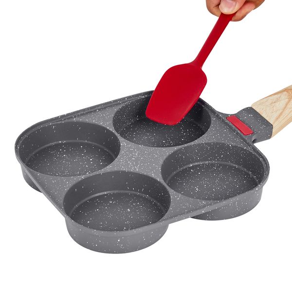 Egg Pan, 4-Cup Nonstick Egg Frying Pan, Aluminum Breakfast Omelette Skillet for Pancakes, Hamburgers, Sandwiches, with Lid, Oil Brush, Scraper, Compatible with Gas Stove & Induction Cookware - Image 8