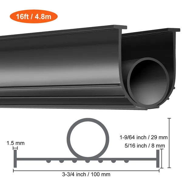 Garage Door Seals Bottom Rubber, U Shape +O Ring Garage Door Weather Stripping, Universal Weatherproof Threshold Buffering Sealing Rubber , 5/16 inch T-ends and 3 3/4 inch Width (16 Ft, Black) - Image 9