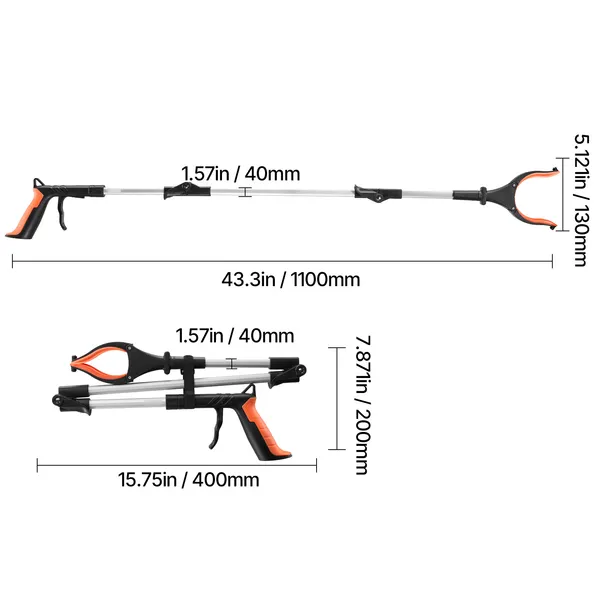 Grabber Reacher Tool, 43 Foldable Reacher Grabber Pickup Tool with 360掳 Rotating Jaw, Magnet and LED Light, Lightweight Grabber Reacher Tool for Seniors, Extra Long Trash Picker Upper Grabber - Image 4