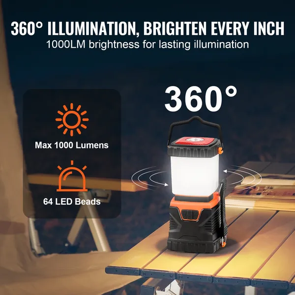 LED Camping Lantern, All-in-one, 1000LM, 360掳 Illumination, 4 Lighting Modes, Battery Powered Light, Outdoor Robust Flashlight, Built to Last Light, Ideal for Hiking Fishing Outages Repairs - Image 4