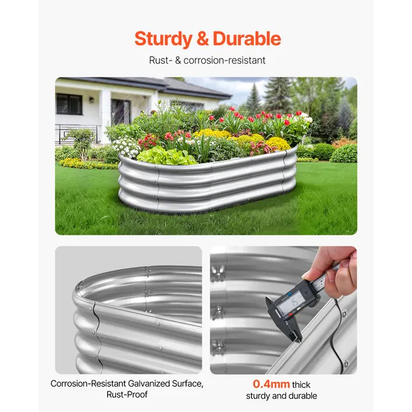 Metal Raised Garden Bed, 4 x 2 x 1 ft Oval Outdoor Galvanized Planter Garden Box, Open Bottom Design, Large Planter Raised Bed for Growing Vegetables, Flowers, and Succulents, Galvanized Color - Image 4