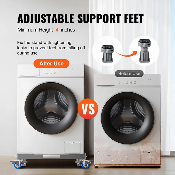 Mini Fridge Stand, 400 lbs Load, 4 Strong Feet, 4 Locking Swivel Wheels, Washer and Dryer Pedestal, Multi-Functional Adjustable Base for Washing Machine, and Refrigerator, Universal Mobile Base - Image 9