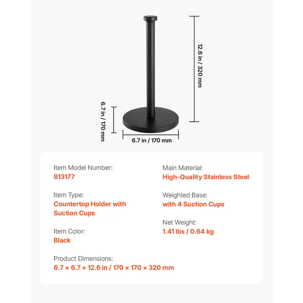 Paper Towel Holder Countertop, Stainless Steel Kitchen Paper Towel Stand with Weighted Base and Suction Cups, Non-slip Countertop Kitchen Paper Roll Holders for Kitchen Bathroom - Image 5