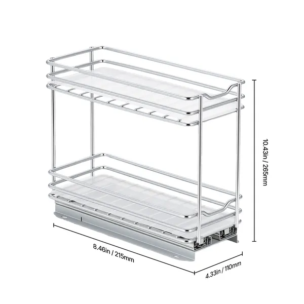 Pull Out Spice Rack Organizer for Cabinet, 2 Tier Slide Out Spice Rack Organizer, Heavy Duty Metal Seasoning Kitchen Basket for Inside Cabinets & Pantry Closet, 4.33W x 8.46D x 10.43H, Silver - Image 8