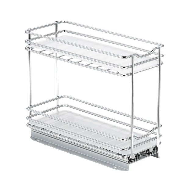 Pull Out Spice Rack Organizer for Cabinet, 2 Tier Slide Out Spice Rack Organizer, Heavy Duty Metal Seasoning Kitchen Basket for Inside Cabinets & Pantry Closet, 4.33W x 8.46D x 10.43H, Silver - Image 9