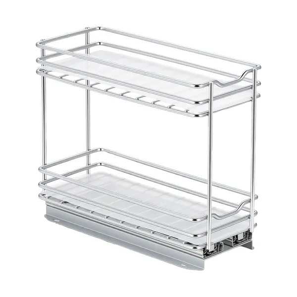Pull Out Spice Rack Organizer for Cabinet, 2 Tier Slide Out Spice Rack Organizer, Heavy Duty Metal Seasoning Kitchen Basket for Inside Cabinets & Pantry Closet, 4.33W x 8.46D x 10.43H, Silver - Image 11
