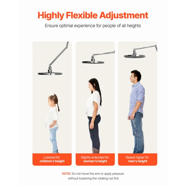 Shower Head Extension Arm, 16 inches, Brass Shower Arm Extender with Flexible Adjustable Angle Height, Chrome Finish, G1/2 Universal Thread Connector Compatible, for Rain & Handheld Showerhead - Image 6