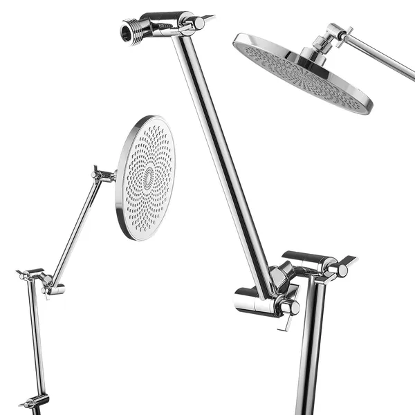 Shower Head Extension Arm, 16 inches, Brass Shower Arm Extender with Flexible Adjustable Angle Height, Chrome Finish, G1/2 Universal Thread Connector Compatible, for Rain & Handheld Showerhead - Image 2