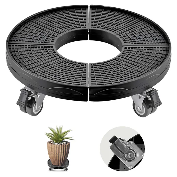 Trash Can Dolly with 4 Lockable Wheels, 440lbs Weight Capacity, Round Trash Can Roller Base, 15-22.8 in Adjustable, Heavy Duty Drum Dolly Plant Caddy, Multi-Functional Rolling Dolly Cart, Black - Image 2