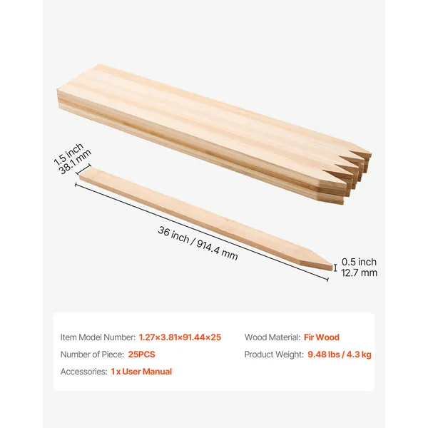 Wooden Garden Stakes, 25 Pcs 36 x 0.5 x1.5 in Survey Grading Stakes, Garden Ground Stake with Sharp Point, Fir Wood Plant Support Stake, Sign Posts for Silt Fence Backyard Boundaries Baselines - Image 5